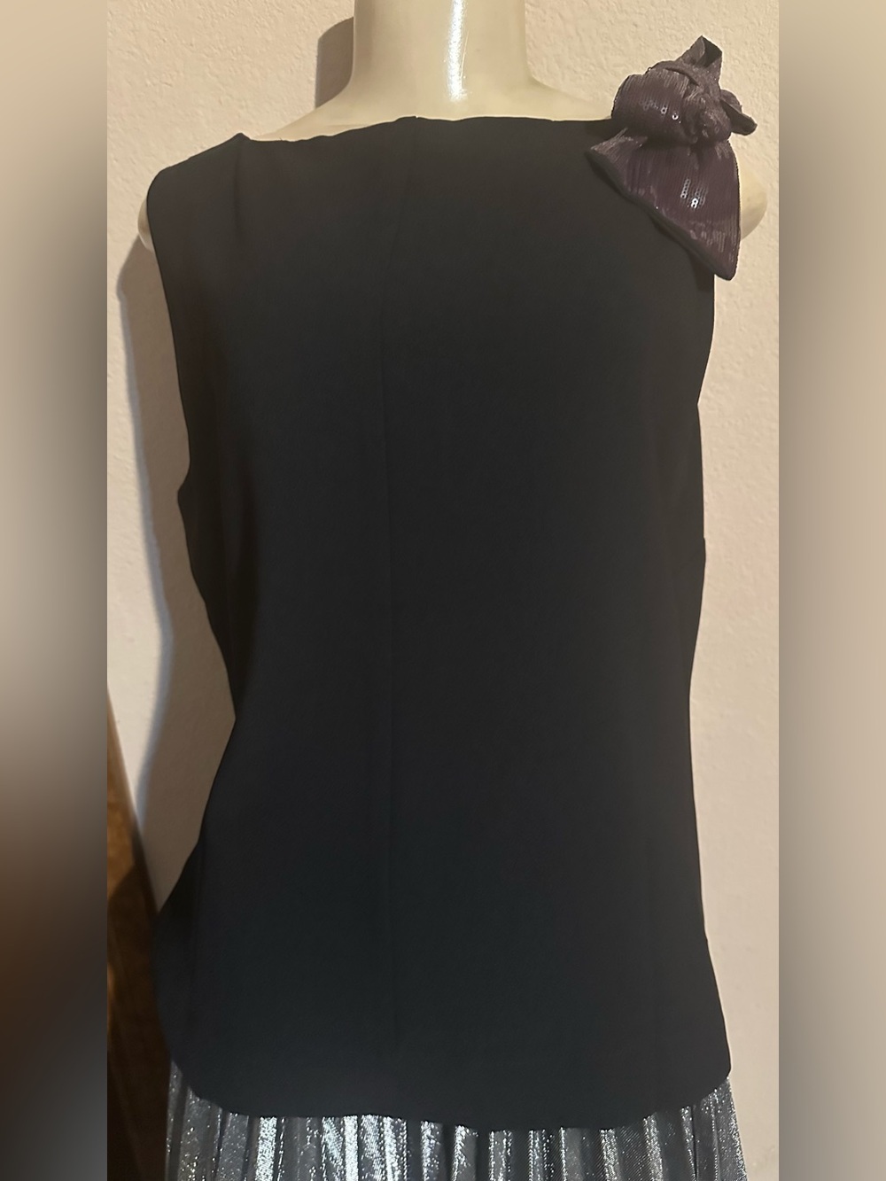 J. Crew Black Sleeveless Blouse with Bow Accent